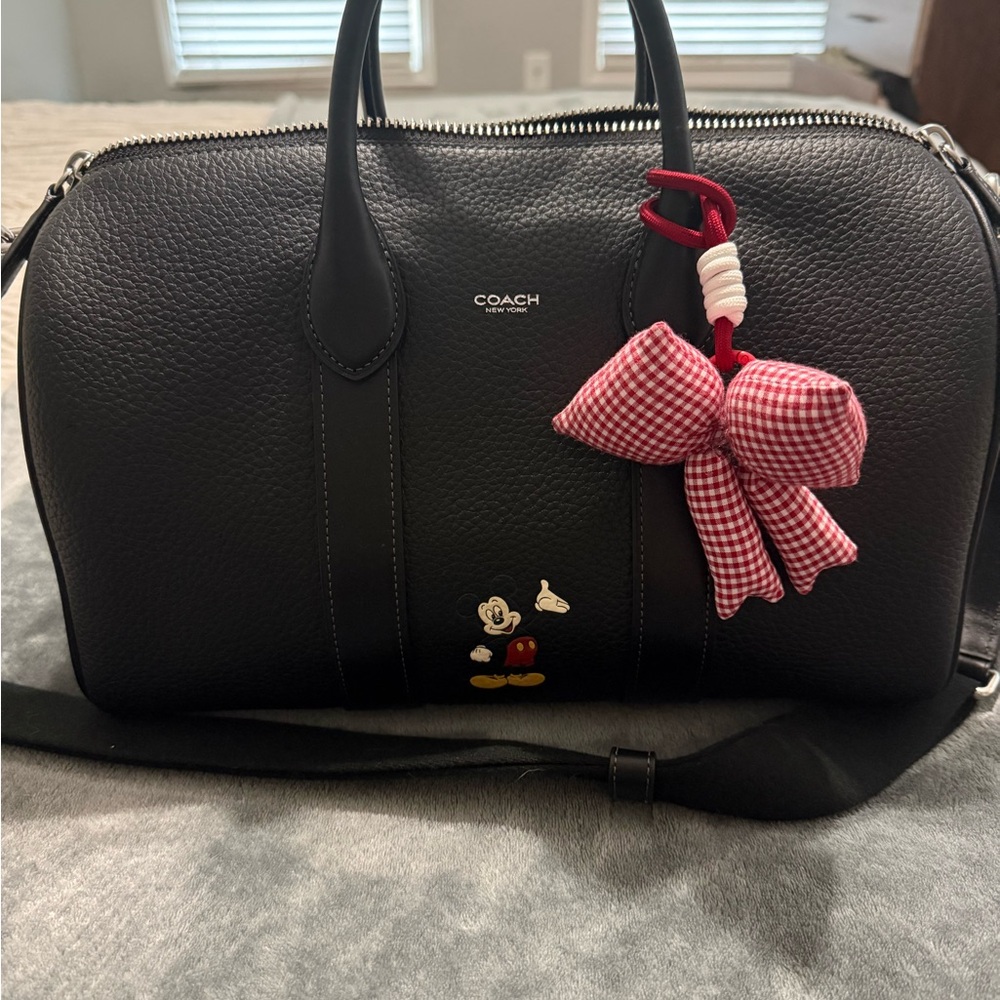 Coach Black Leather Travel Bag with Mickey Mouse Accent